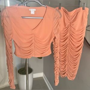 Ruched Matching Set Midi Pencil Skirt